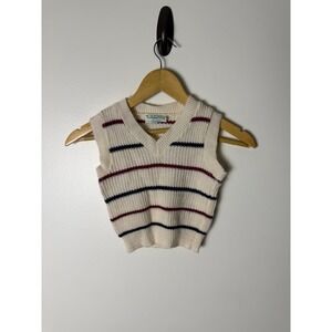 Vintage Toddletime Cream Stripe Knit V-Neck Sweater Vest Kids 3T Casual